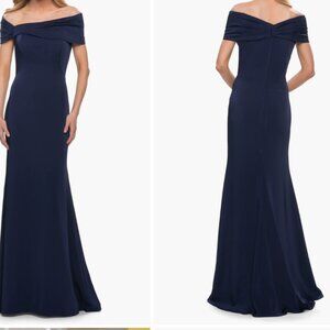 Navy Blue Le Femme Off the shoulder Gown